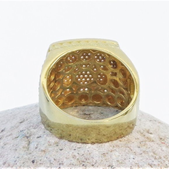 New 14K Gold 5x Plated Icy Ring, Medium Unisex 18mm CZ Stone Wide Band Ring - Picture 5 of 6